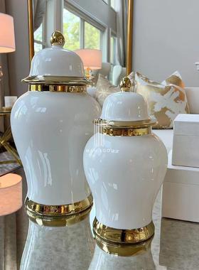 轻奢欧式金边陶瓷花瓶插花器家居客厅餐桌电镀玄关摆件装饰工艺品