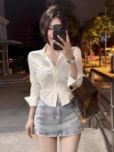 纯色学院风上衣夏季 女纯欲风百搭白衬衣内搭修身 衬衫 辣妹收腰长袖