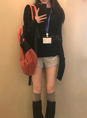 辣妹正肩针织长袖T恤女弹力打底衫收腰修身设计感小众纯色上衣秋