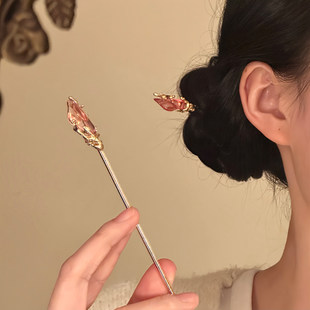 山沐手作「粉胭落英」金色发簪新中式头饰古风绝美簪子盘发发饰女