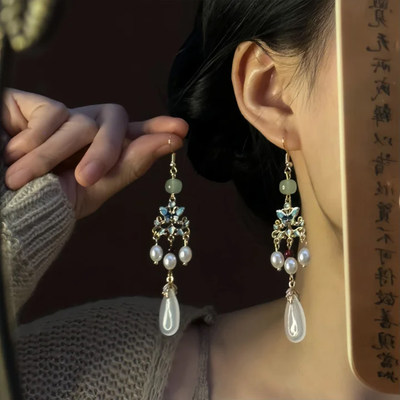 山沐手作「夜酌秋光」古风流苏耳环女小众复古气质耳钉新中式耳饰