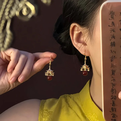 山沐手作「朱玉映亭」新中式复古金色耳环女秋冬新款古风气质耳饰