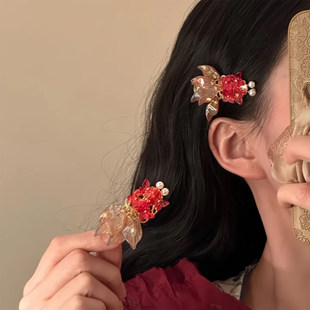 山沐手作「大鱼海棠」新年红色锦鲤发夹女高级感侧边夹子发卡发饰
