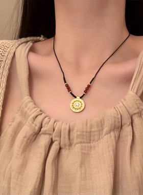 山沐手作「八宝罗盘」复古金色圆盘吊坠项链女小众颈链配饰毛衣链