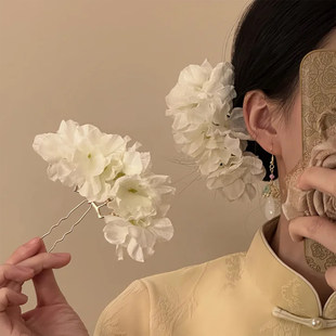 山沐手作「皎皎白月」超仙白色花朵发簪女新中式头饰拍照头花发饰