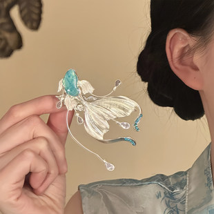 山沐手作「梦幻游鲤」超仙银色小鱼锦鲤发夹女新中式古风汉服头饰