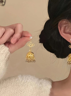 山沐手作「风过铃鸣」复古金色铃铛流苏耳环女高级感轻奢耳钉耳饰