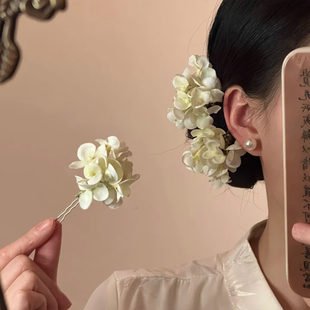 山沐手作「花霁白槿」超仙白色花朵发簪插梳头花古风发钗簪花发饰
