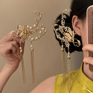 山沐手作「金鸾织梦」新中式国风金色流苏发夹女古风汉服头饰发饰