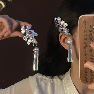 山沐手作「一抹银杏」新中式复古银色流苏发夹女古风侧边夹子发饰