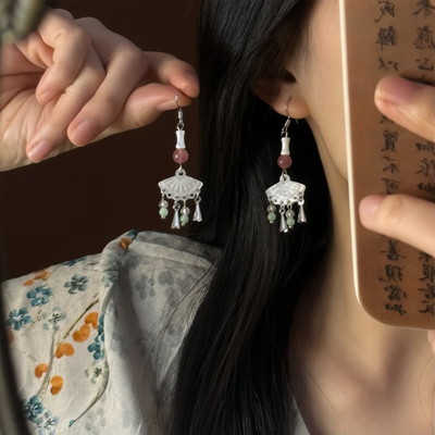 玉扇悬珠~新中式古风扇形流苏耳环女高级感国风耳钉旗袍耳坠耳饰