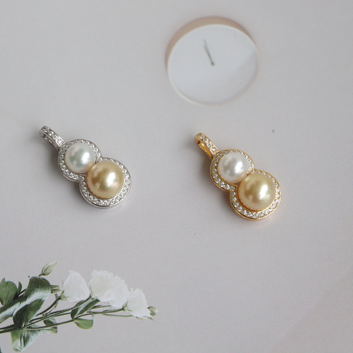 好事花生海水珍珠阿古屋南洋金珠可掰扣S925银双珠混彩吊坠