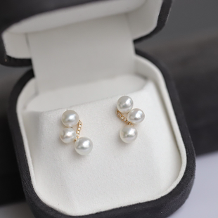 跳动的音符澳白keshi野生无核海水珍珠18K金钻石克旭气质款耳钉