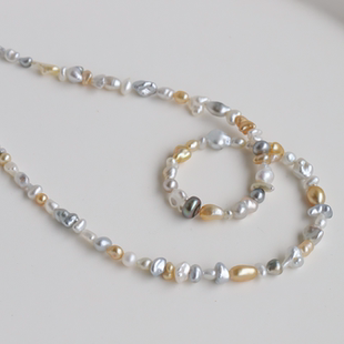 毛衣链 混彩无核野生海水珍珠黑白金糖果色克旭中长款 莫奈花园