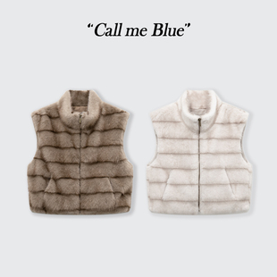 Call me Blue 秋季百搭休闲龙猫纹立领环保皮草马甲