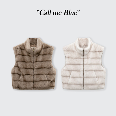 Call me Blue 秋季百搭休闲龙猫纹立领环保皮草马甲