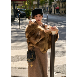 Call me Blue《落日鎏金》貉子毛水貂皮毛一体皮草外套