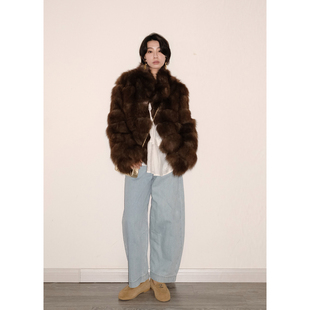 Call me Blue《暗夜流光》冬季慵懒感全狐狸毛小立领短款皮草外套