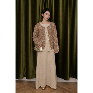 Call me Blue宽松慵懒感羊毛花纱针织圆领外套小香感开衫