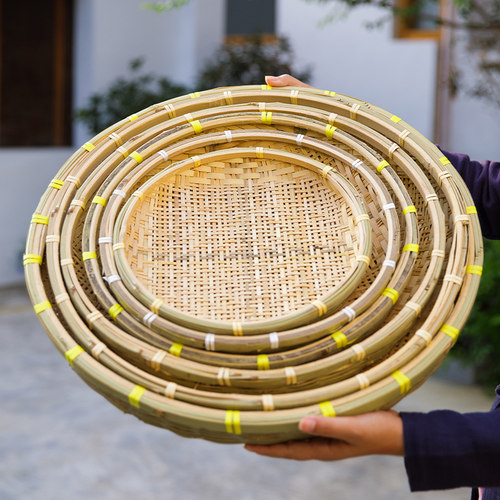 竹筛子圆形有孔簸箕竹编制品筛网
