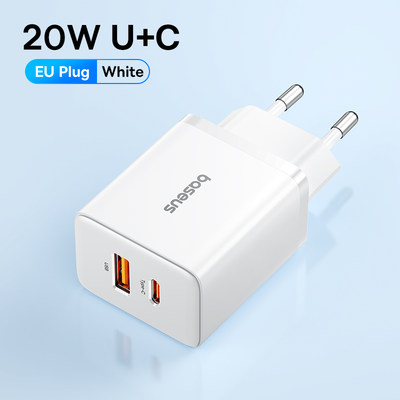 Baseus 20W USB Charger Support Type C PD Charging欧规快充充电器插头适用苹果15手机快充充电器插头14Pro