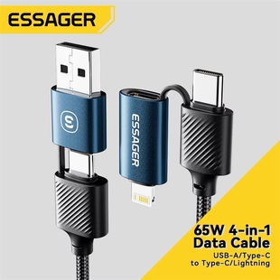 Essager 4 in 1 USB Cable Type C 65W PD Fast Charging Wire Type C To Type C Cable适用于iPhone三星小米