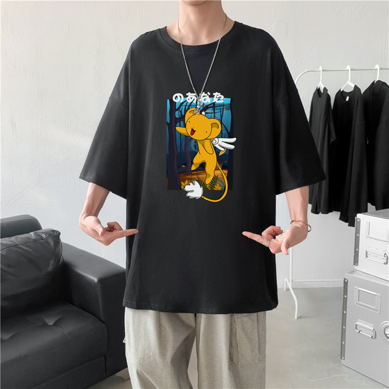 2021 summer Hong Kong style cartoon printed short sleeve t-shirt men's trend lovers half sleeve BF round neck top