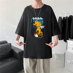 2021 summer Hong Kong style cartoon printed short sleeve t-shirt men's trend lovers half sleeve BF round neck top