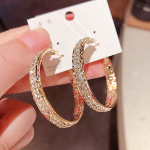 高级感闪钻双排锆石圈圈耳环2025新款 网红气质银针耳圈耳饰女 爆款