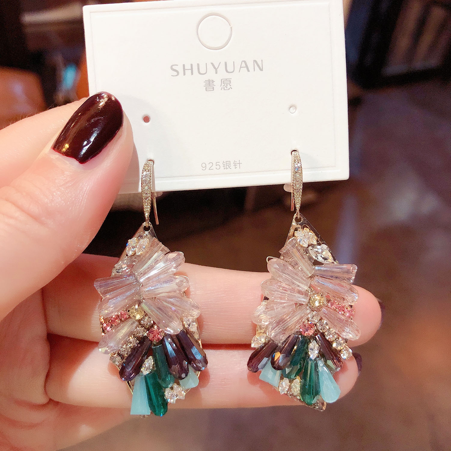 复古水晶手工耳钩耳环女