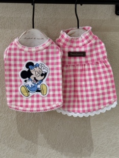 Bee小野餐法式 格子居家服宠物背心裙子马尔济斯约克夏衣服