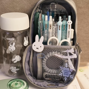 日本KOKUYO国誉手机站立式笔袋小兔子大容量大开口文具袋学生用