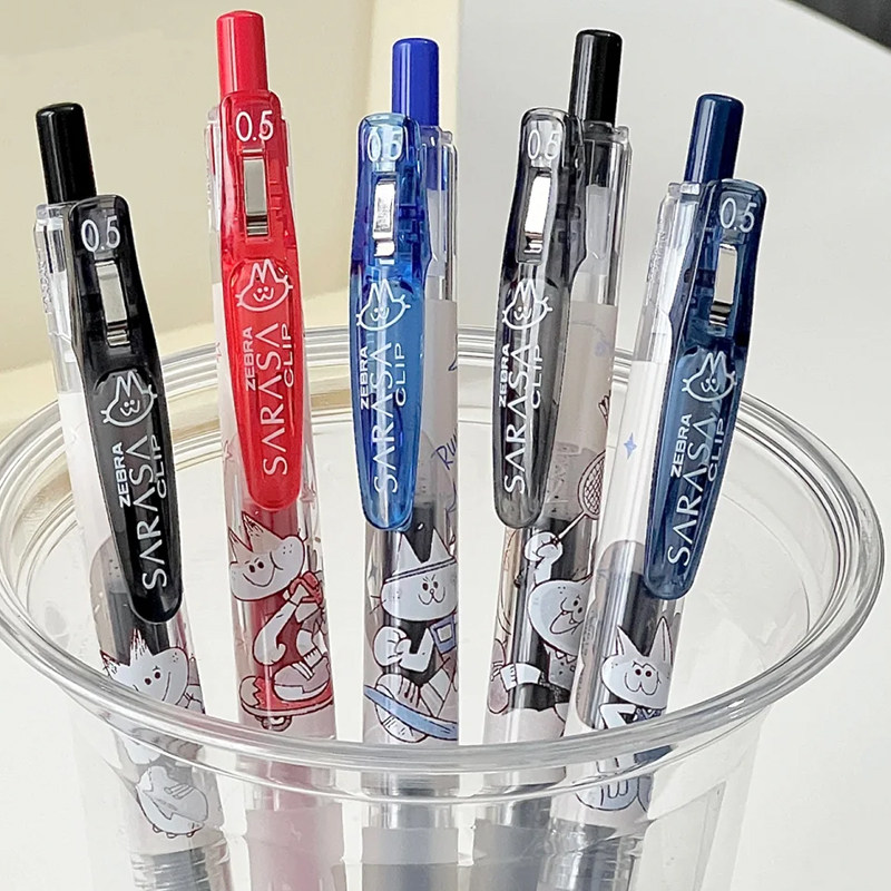 日本ZEBRA斑马中性笔猫猫运动会限定卡通大容量按动JJ15黑签字笔