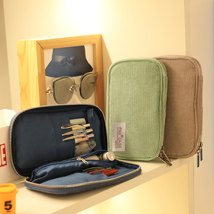 日本KOKUYO国誉烧饼包笔袋学生用大容量笔盒复古文具铅笔袋可平摊