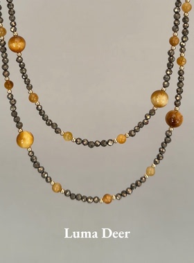 祈鹿 原创天然铁矿石虎眼石毛衣链女款轻奢小众高级感毛衣链秋冬