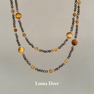 祈鹿 轻奢小众高级感毛衣链秋冬 原创天然铁矿石虎眼石毛衣链女款