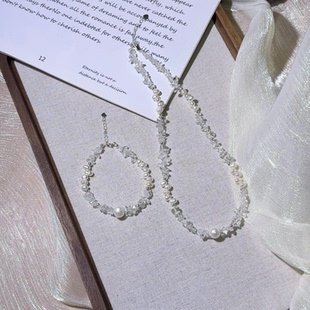 Luma Deer天然淡水珠白水晶春夏项链s925银碎冰冰