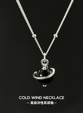 S925纯银环球黑玛瑙项链女日韩时尚轻奢ins小众设计气质项链