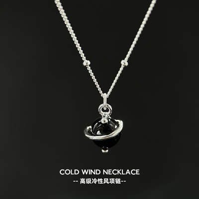 S925纯银环球黑玛瑙项链女日韩时尚轻奢ins小众设计气质项链