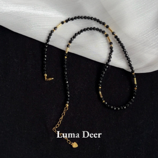 天然黑尖晶项链S925银项链女百搭感精致简约小众礼物女