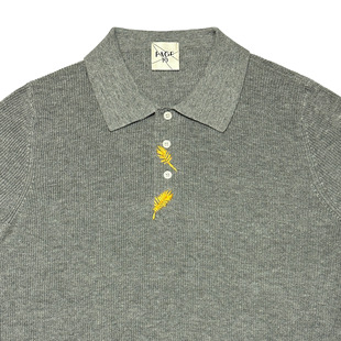 PAGE10手工刺绣松果形状简约棉麻混纺毛织透气老钱风短袖 POLO衫