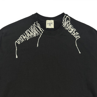 PAGE10自主粗绳手缝缝补裂痕插肩袖 重磅纯棉宽松卫衣