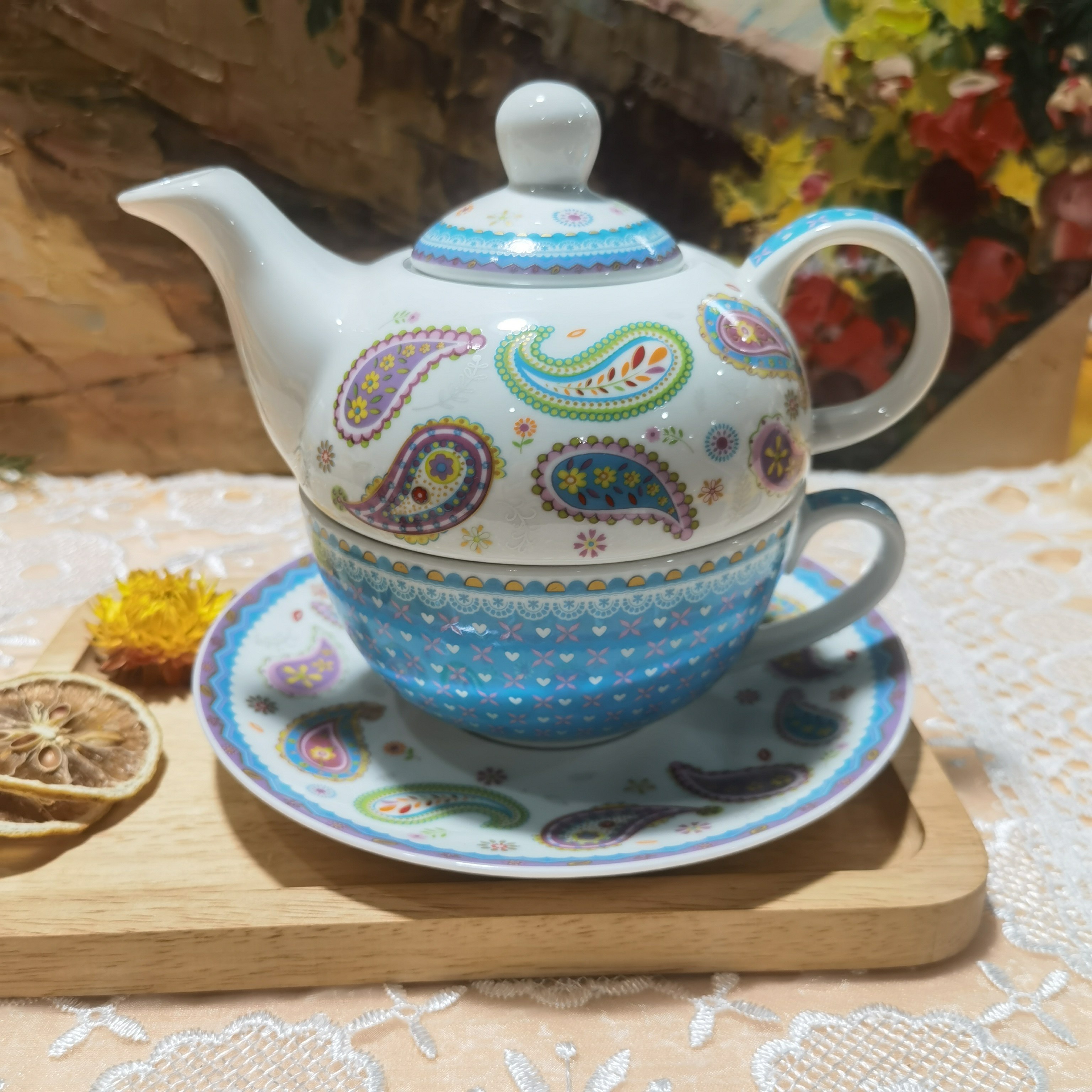 外贸出口孤品尾单陶瓷一壶一杯韩式子母壶一人饮茶壶茶具套装