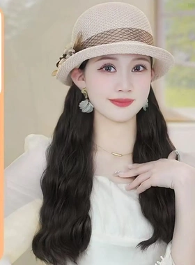 【海边度假风】帽子假发一体女夏季时尚透气帽子假发水波纹渔夫帽