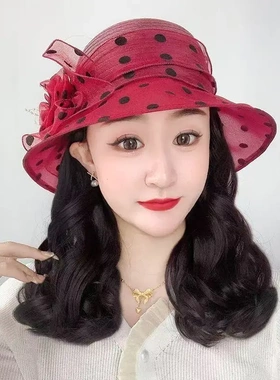 【优雅气质】帽子假发一体女 美丽舒适 英伦花朵礼帽短卷发假发套