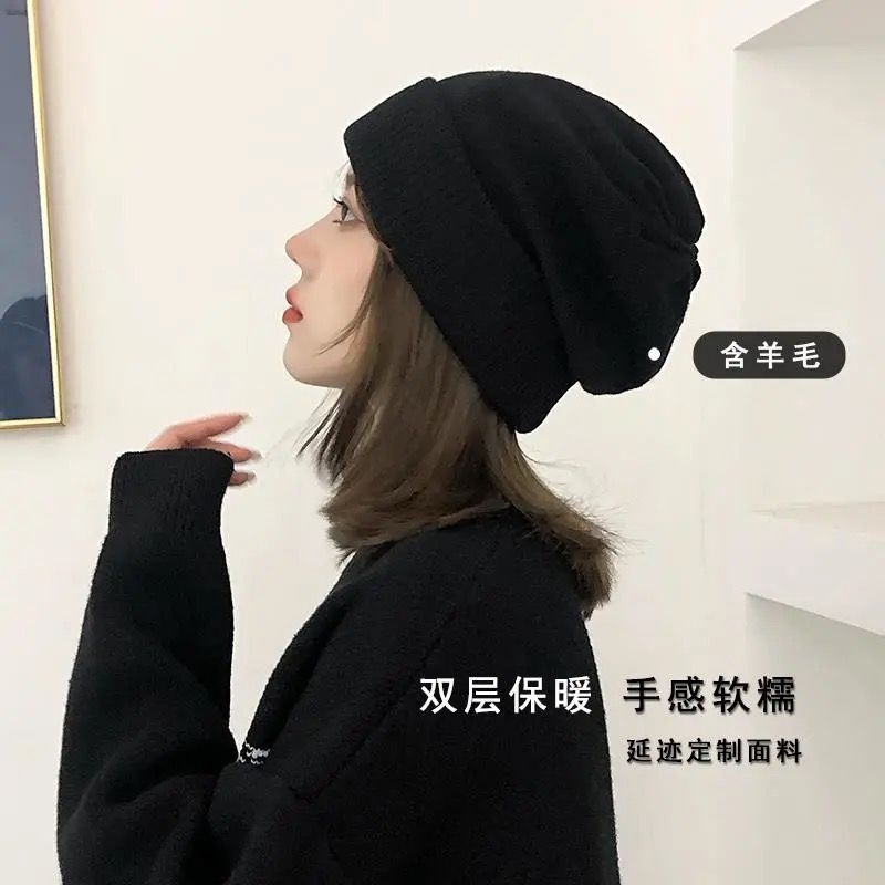 帽子假发一体女齐肩短发秋冬季新款时尚针织帽子堆堆帽加厚假发套