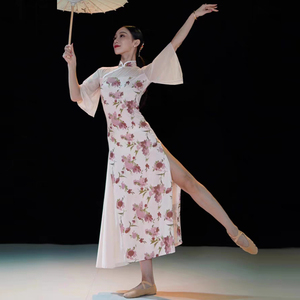 古典舞弹力旗袍身韵练功服演出服装女伞舞中国舞蹈服夏辉人间烟火
