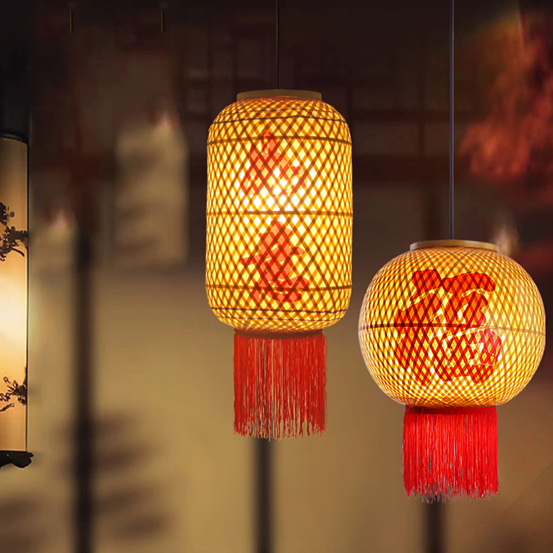 新中式竹编油纸灯笼禅意民宿客栈