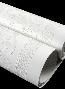 白色仿硅藻泥墙纸竖条纹欧式卧室客厅海吉布墙布海基布无纺布壁纸