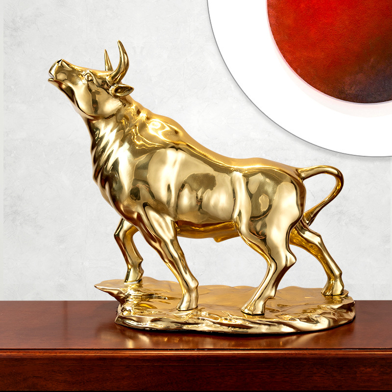 招财纯铜牛气冲天生肖牛转乾坤牛摆件商务酒柜办公室桌装饰礼品